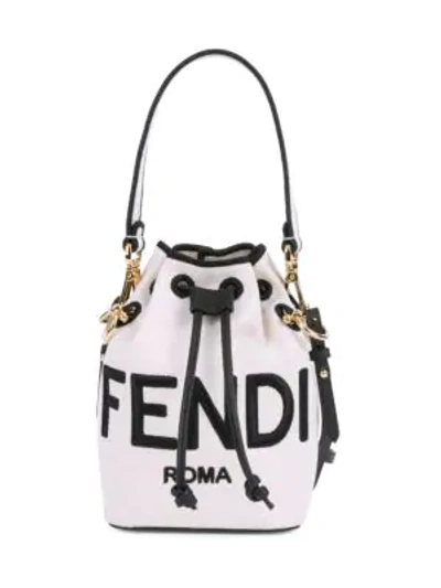 Shop Fendi Mini Mon Tresor Canvas Bucket Bag In Raw Black