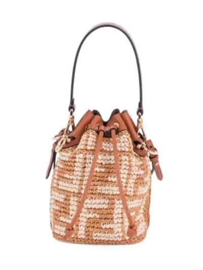 Shop Fendi Mini Mon Tresor Ff Raffia Bucket Bag In Brick Natural