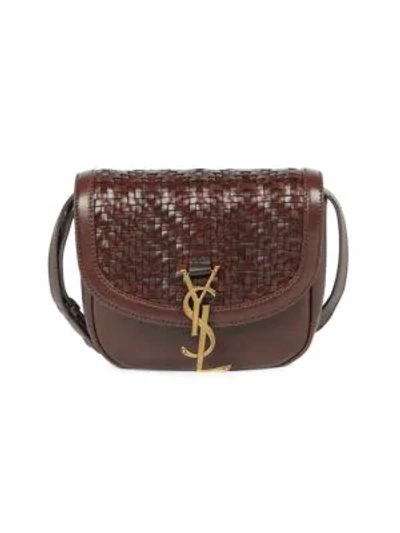 Shop Saint Laurent Kaia Woven Leather & Suede Saddle Bag In Burnt Brown