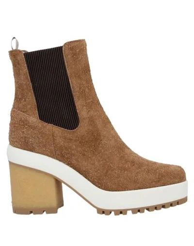 Shop Hogan Woman Ankle Boots Camel Size 5 Soft Leather In Beige