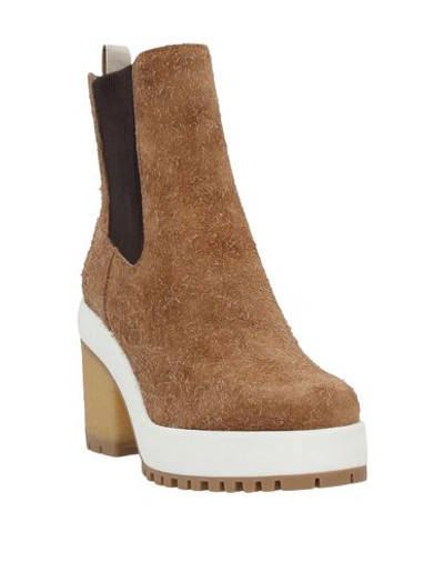 Shop Hogan Woman Ankle Boots Camel Size 5 Soft Leather In Beige