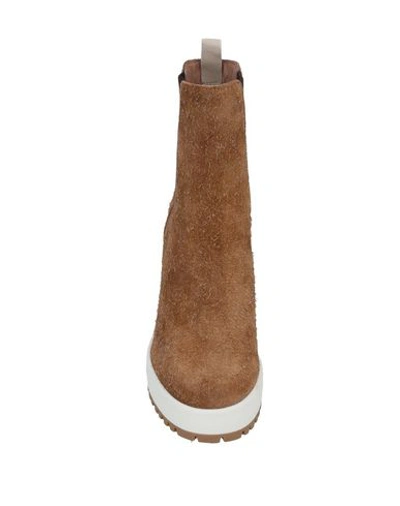 Shop Hogan Woman Ankle Boots Camel Size 5 Soft Leather In Beige