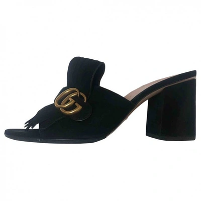 Pre-owned Gucci Marmont Black Suede Sandals