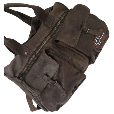 Pre-owned Napapijri Leather Travel Bag In Brown