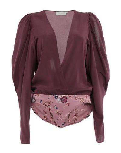Shop Silvia Tcherassi Woman Bodysuit Deep Purple Size S Silk, Polyester, Elastane