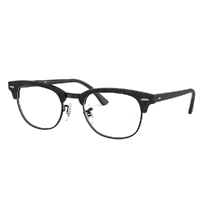 Ray Ban Clubmaster Marble Optics Eyeglasses Wrinkled Black Frame Clear Lenses 51-21 In Wrinkled Black