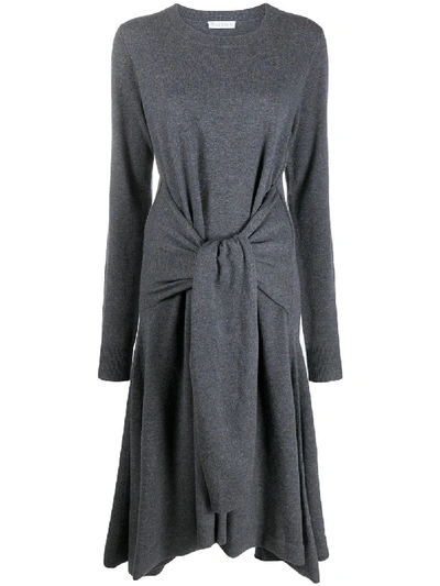 Shop Jw Anderson Tie Front Merino Knitted Dress In Grey