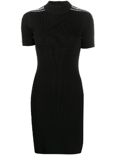 Shop Michael Michael Kors Logo-detail Ribbed Knit Dress In Black