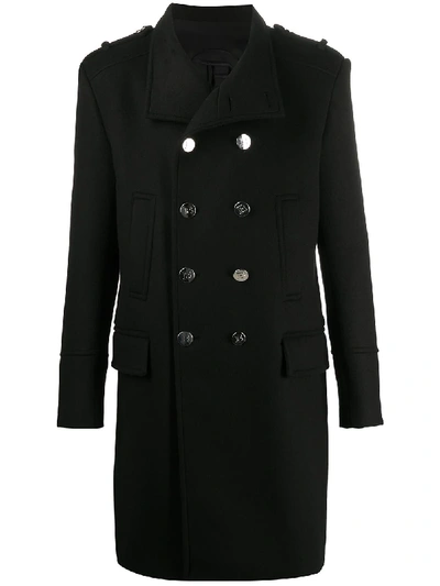Shop Balmain Double-breasted Mid-length Coat In Black