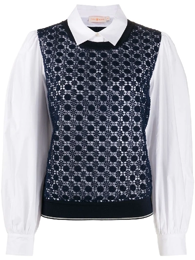 Shop Tory Burch Crochet-panelled Shirt In Blue