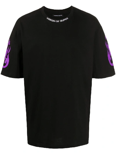 Shop Vision Of Super Flame-print T-shirt In Black
