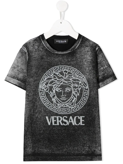 Shop Young Versace Branded T-shirt In Black