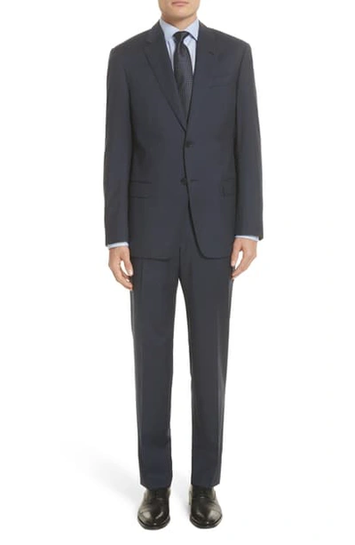 Shop Emporio Armani Trim Fit Sharkskin Wool Suit In Mid Blue