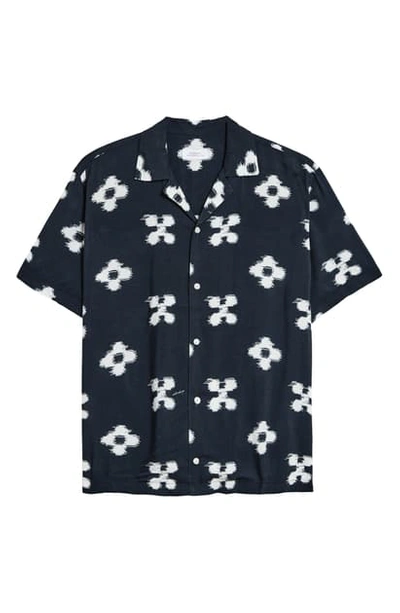 Shop Saturdays Surf Nyc Canty Ikat Floral Short Sleeve Button-up Camp Shirt In Midnight