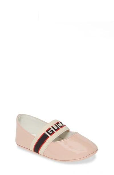 Shop Gucci Baby Mimi Logo Mary Jane Flat In Perfect Pink