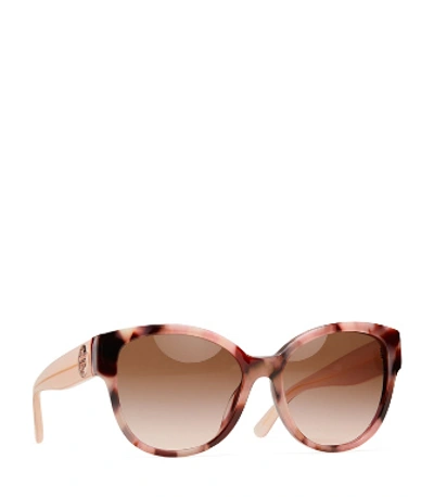 Tory Burch Reva Round Sunglasses In Pink Pearl Tortoise | ModeSens