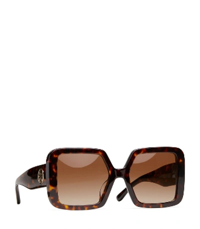 Shop Tory Burch Reva Square Sunglasses In Dark Tortoise