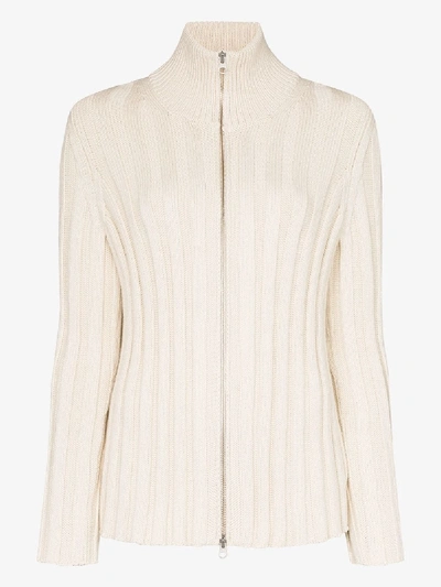 Shop Mm6 Maison Margiela Rib-knit Zipped Jumper In Neutrals