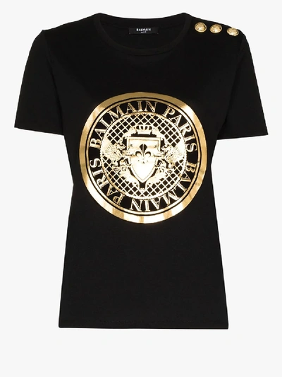 Shop Balmain Logo Print Cotton T-shirt In Black