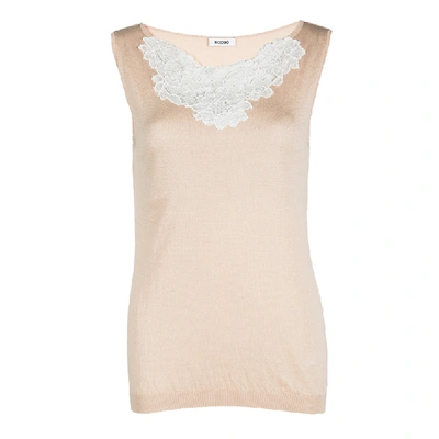 Pre-owned Moschino Beige Knit Lace Neck Trim Detail Sleeveless Top M