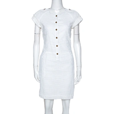 Pre-owned Burberry Brit White Cotton Cutout Pattern Button Front Dress M