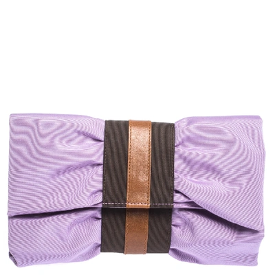 Pre-owned Furla Lavander/brown Canvas And Leather Bow Clutch In Purple