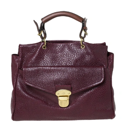 Pre-owned Mulberry Burgundy Grained Leather Polly Push Lock Tote