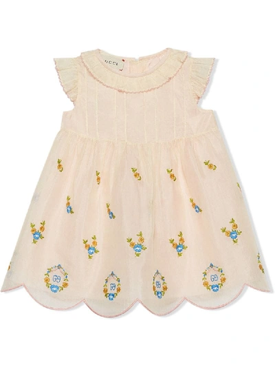 Shop Gucci Gg Embroidered Dress In White