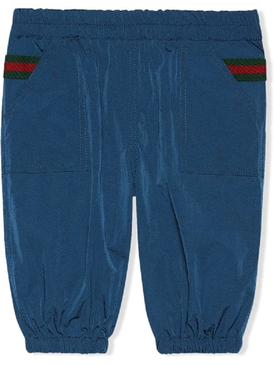 Shop Gucci Web-trim Elasticated-waist Trousers In Blue