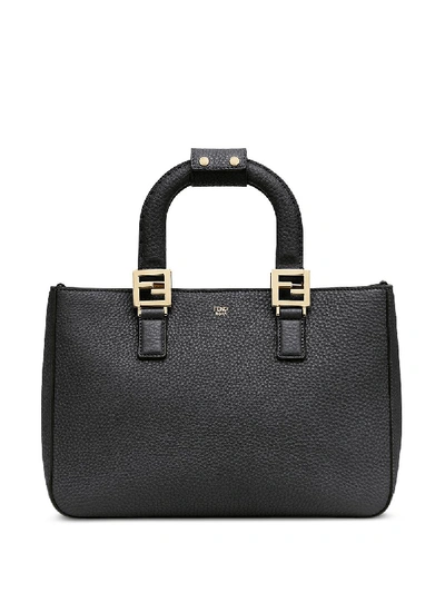 Shop Fendi Ff Small Leather Tote Bag In Black