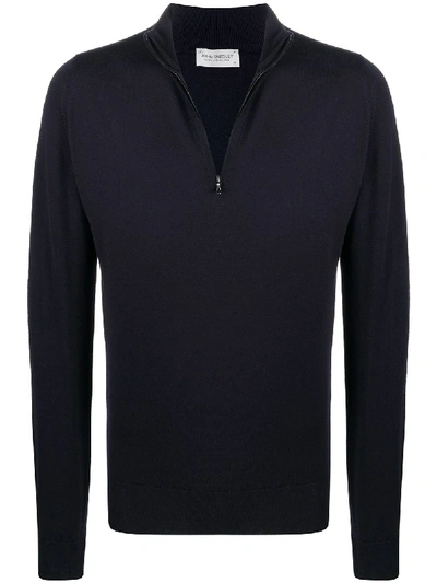 John Smedley Wyvern Navy Half-zip Merino Wool Jumper In Blue