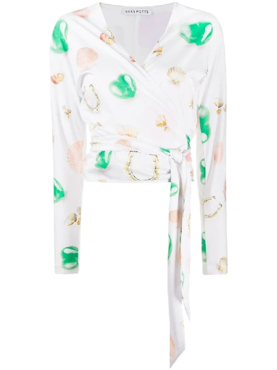 Shop Saks Potts Lis Symbol Print Wrap Blouse In White