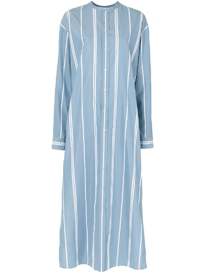 Shop Jil Sander Striped Buttoned Dress In Blue