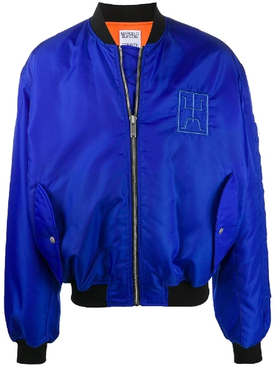 Shop Marcelo Burlon County Of Milan Embroidered Bomber Jacket In Blue