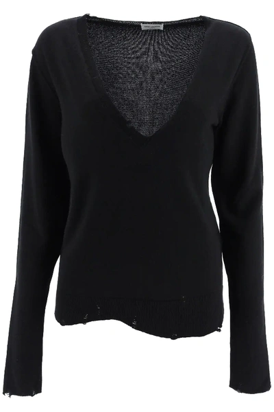 Shop Saint Laurent Destroyed Cashmere Sweater In Black