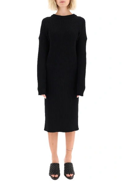Shop Bottega Veneta Ribbed Knit Midi Dress In Black