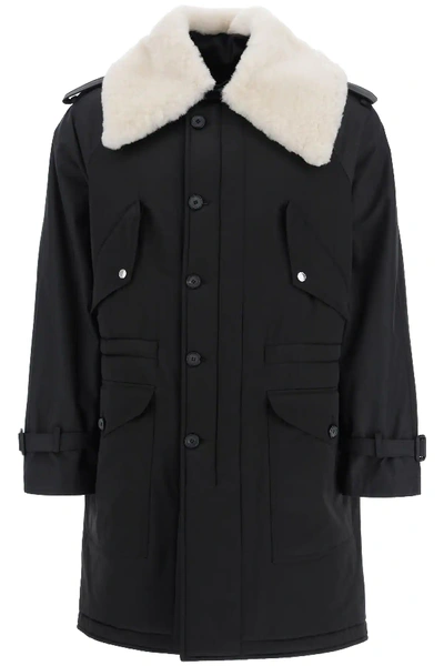 Shop Alexander Mcqueen Parka With Shearling Collar In Black,white