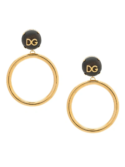 Shop Dolce & Gabbana Dg Logo Plaque Hoop Earrings In Metallic