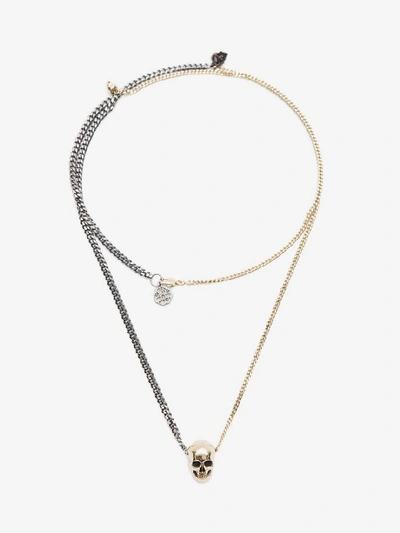 Shop Alexander Mcqueen Chain Skull Necklace In Pale Gold