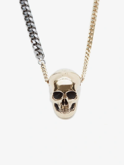 Shop Alexander Mcqueen Chain Skull Necklace In Pale Gold