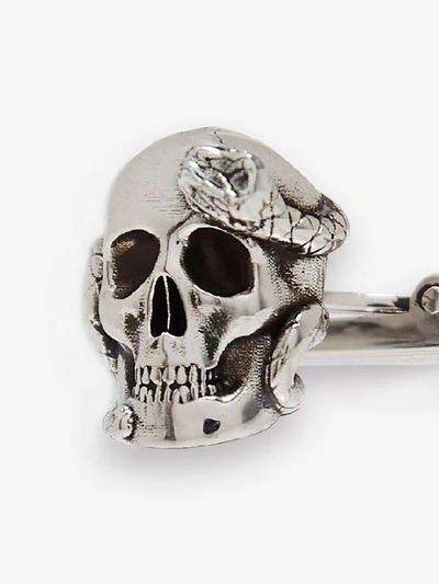 Shop Alexander Mcqueen Skull And Snake Cufflinks In Antique Silver