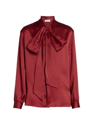 Shop Saint Laurent Women's Silk Bow Blouse In Red