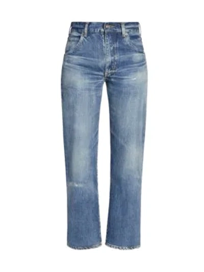 Shop Saint Laurent Women's 70s Cropped Jeans In Blue