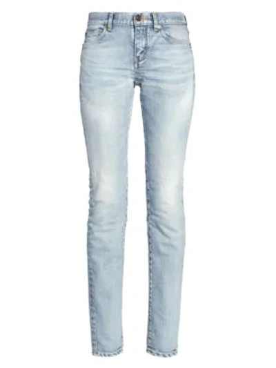 Shop Saint Laurent Women's Low-rise Skinny Jeans In Light Blue