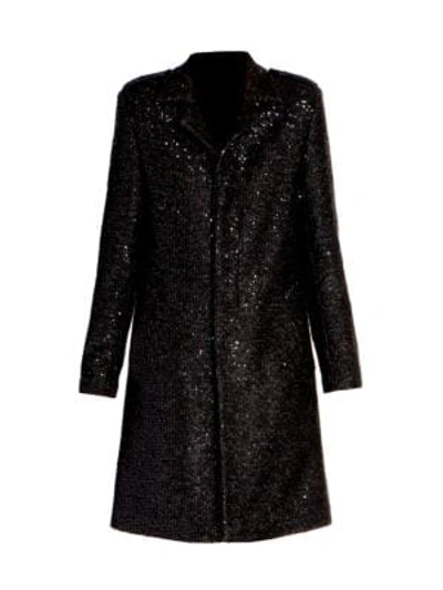 Shop Saint Laurent Women's Paillette Metallic Coat In Black