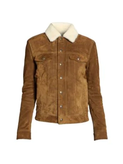 Shop Saint Laurent Women's Shearling-collar Tanned Denim Jacket