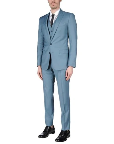 Shop Dolce & Gabbana Man Suit Pastel Blue Size 38 Virgin Wool