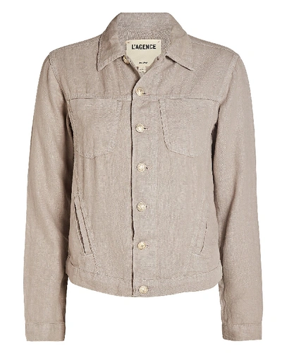 Shop L Agence Celine Linen Jacket In Olive/army