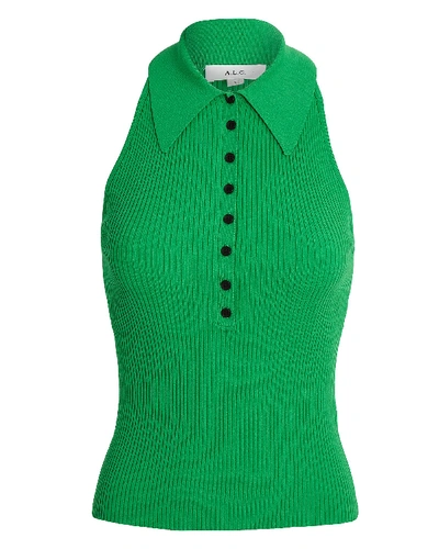 Shop A.l.c Asher Rib Knit Polo Tank Top In Green