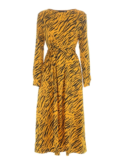 Shop Love Moschino Zebra-striped Crepe Satin Maxi Dress In Dark Yellow